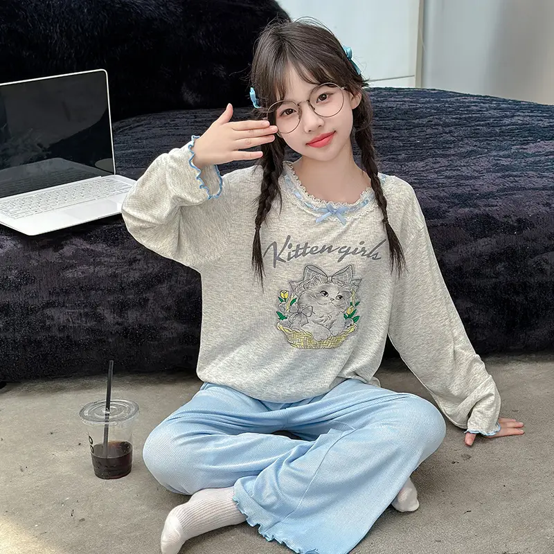 Girls' Pajamas Modal Three-piece Summer Children's Short-sleeved Home Clothes Girls' Big Children's Summer Thin Air-conditioning Clothes