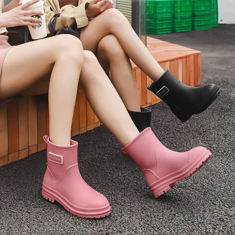Fashionable All-match Women's Mid-length Rain Boots Outer Wear Waterproof fleece-lined Warm Adult Rain Boots Kitchen Non-slip Work Water Shoes - Image 10