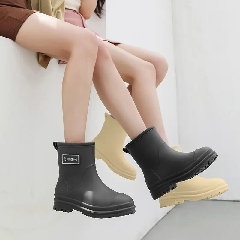 Fashionable All-match Women's Mid-length Rain Boots Outer Wear Waterproof fleece-lined Warm Adult Rain Boots Kitchen Non-slip Work Water Shoes - Image 11