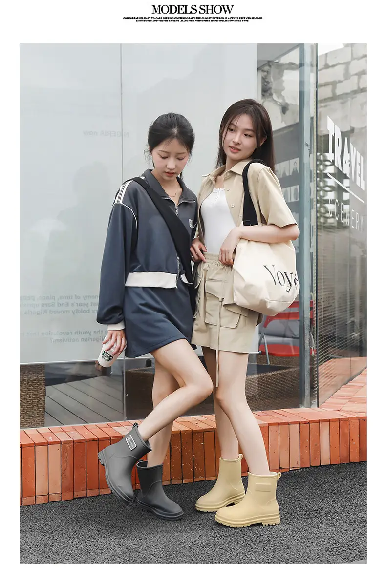 Fashionable All-match Women's Mid-length Rain Boots Outer Wear Waterproof fleece-lined Warm Adult Rain Boots Kitchen Non-slip Work Water Shoes — feature 12