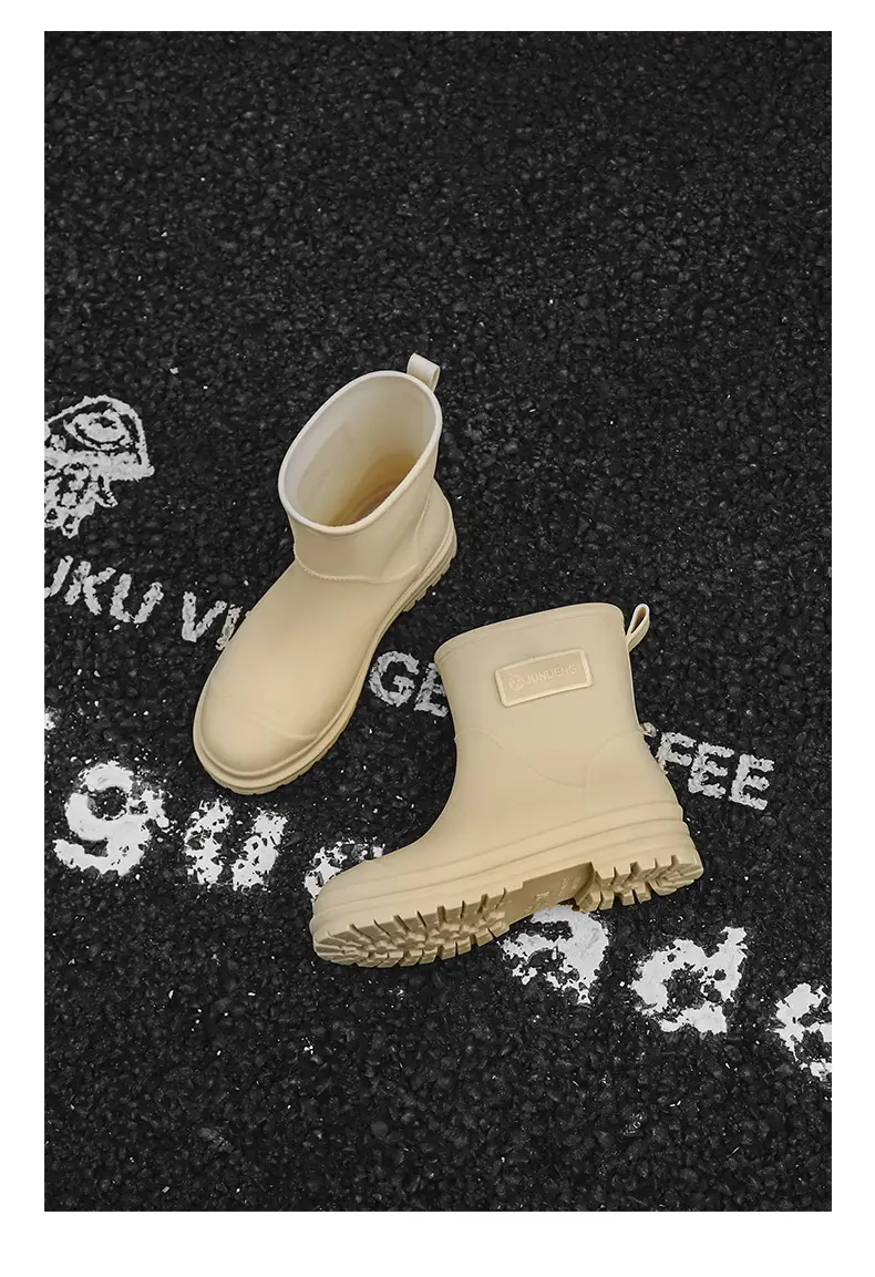 Fashionable All-match Women's Mid-length Rain Boots Outer Wear Waterproof fleece-lined Warm Adult Rain Boots Kitchen Non-slip Work Water Shoes — feature 13