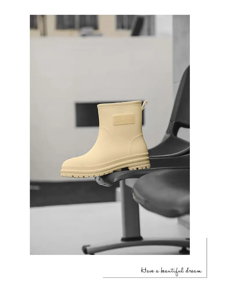 Fashionable All-match Women's Mid-length Rain Boots Outer Wear Waterproof fleece-lined Warm Adult Rain Boots Kitchen Non-slip Work Water Shoes — feature 14