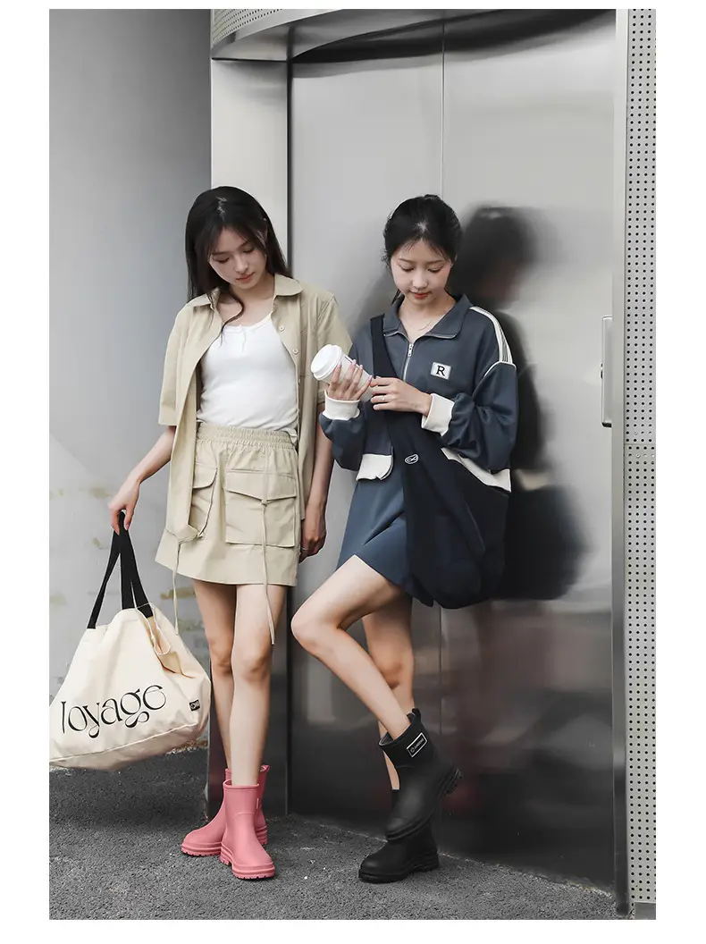 Fashionable All-match Women's Mid-length Rain Boots Outer Wear Waterproof fleece-lined Warm Adult Rain Boots Kitchen Non-slip Work Water Shoes — feature 15