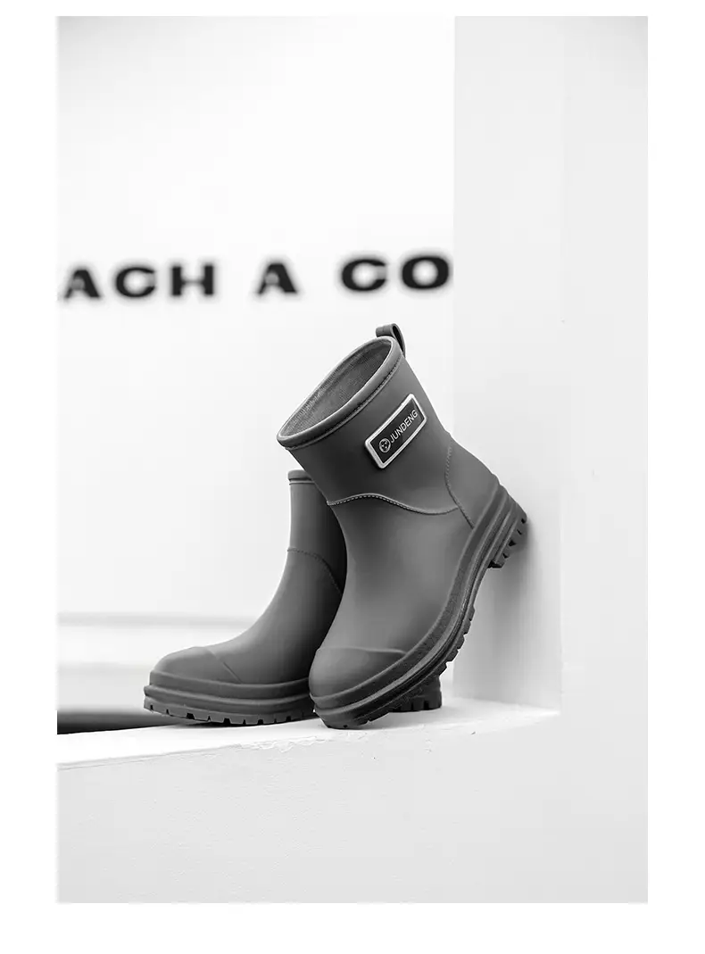 Fashionable All-match Women's Mid-length Rain Boots Outer Wear Waterproof fleece-lined Warm Adult Rain Boots Kitchen Non-slip Work Water Shoes — feature 22