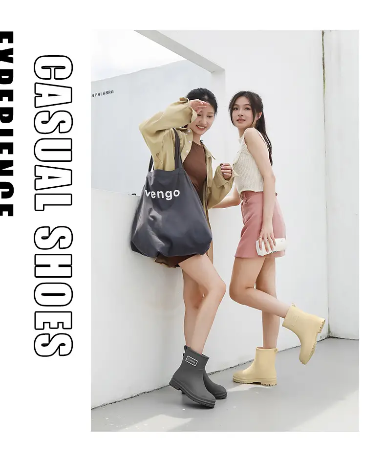 Fashionable All-match Women's Mid-length Rain Boots Outer Wear Waterproof fleece-lined Warm Adult Rain Boots Kitchen Non-slip Work Water Shoes — feature 23