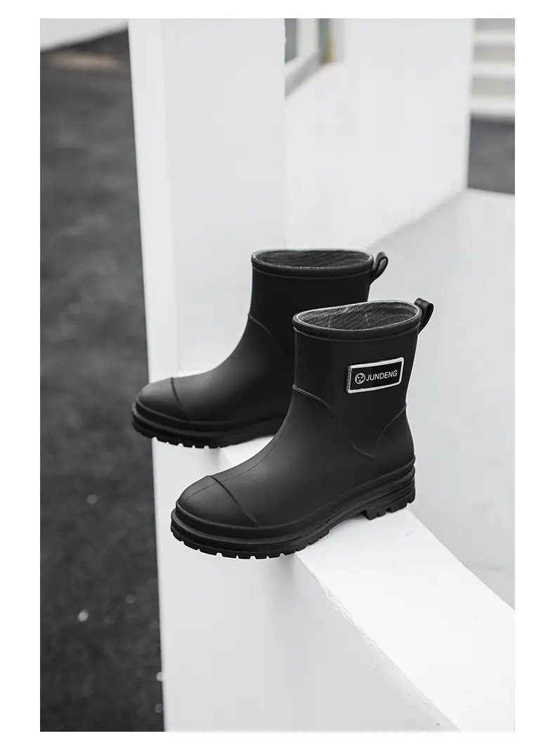 Fashionable All-match Women's Mid-length Rain Boots Outer Wear Waterproof fleece-lined Warm Adult Rain Boots Kitchen Non-slip Work Water Shoes — feature 24