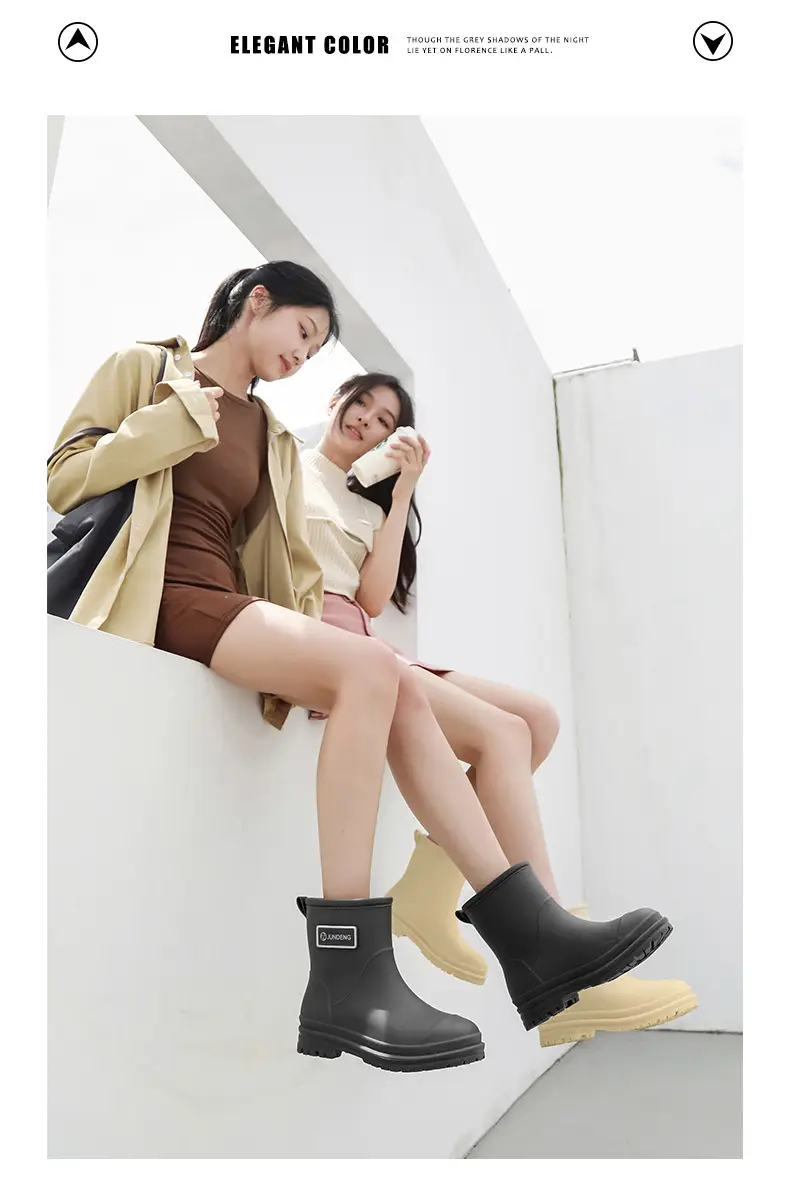 Fashionable All-match Women's Mid-length Rain Boots Outer Wear Waterproof fleece-lined Warm Adult Rain Boots Kitchen Non-slip Work Water Shoes — feature 26