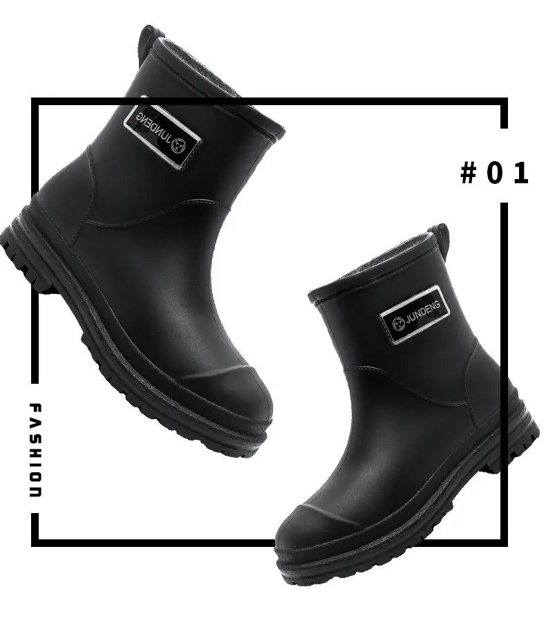 Fashionable All-match Women's Mid-length Rain Boots Outer Wear Waterproof fleece-lined Warm Adult Rain Boots Kitchen Non-slip Work Water Shoes — feature 5
