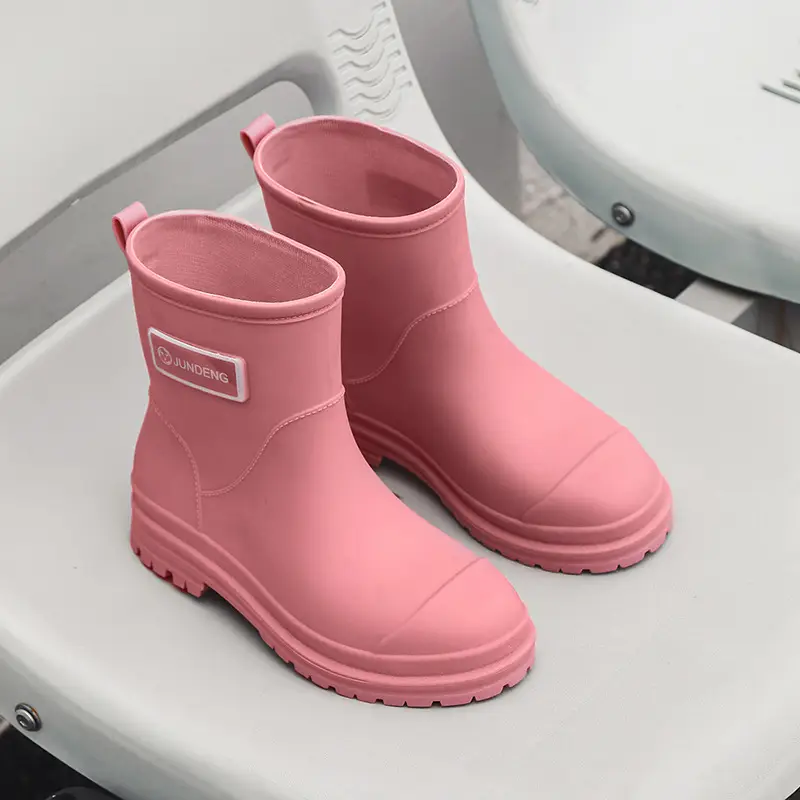 Fashionable All-match Women's Mid-length Rain Boots Outer Wear Waterproof fleece-lined Warm Adult Rain Boots Kitchen Non-slip Work Water Shoes - Image 2