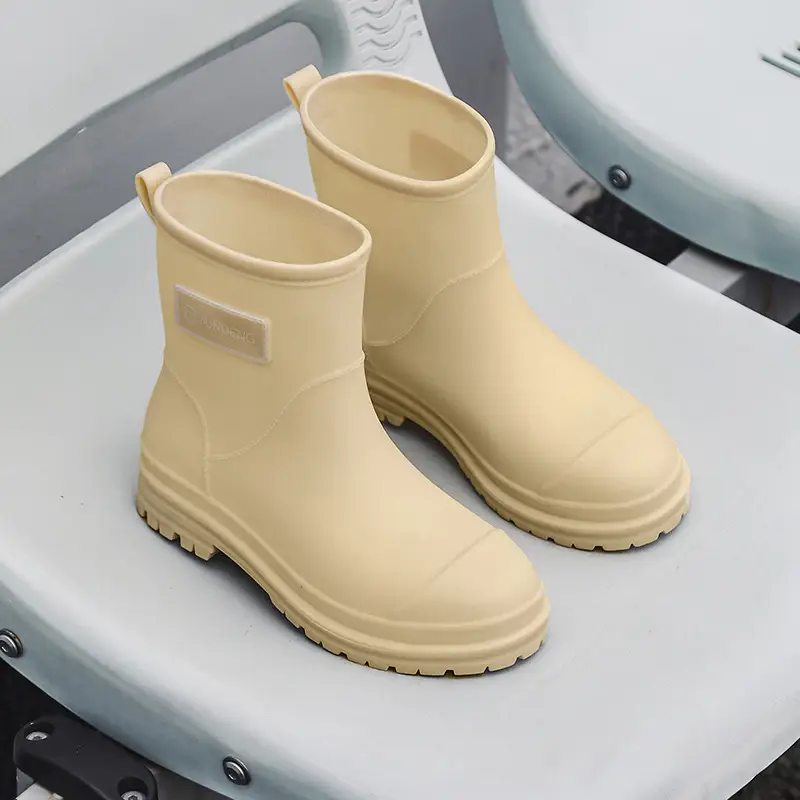 Fashionable All-match Women's Mid-length Rain Boots Outer Wear Waterproof fleece-lined Warm Adult Rain Boots Kitchen Non-slip Work Water Shoes - Image 3