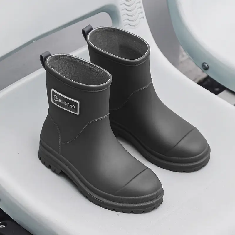 Fashionable All-match Women's Mid-length Rain Boots Outer Wear Waterproof fleece-lined Warm Adult Rain Boots Kitchen Non-slip Work Water Shoes - Image 4