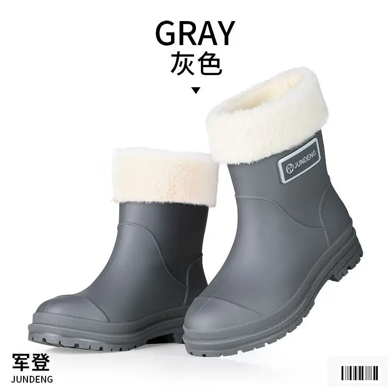 Fashionable All-match Women's Mid-length Rain Boots Outer Wear Waterproof fleece-lined Warm Adult Rain Boots Kitchen Non-slip Work Water Shoes - Image 8