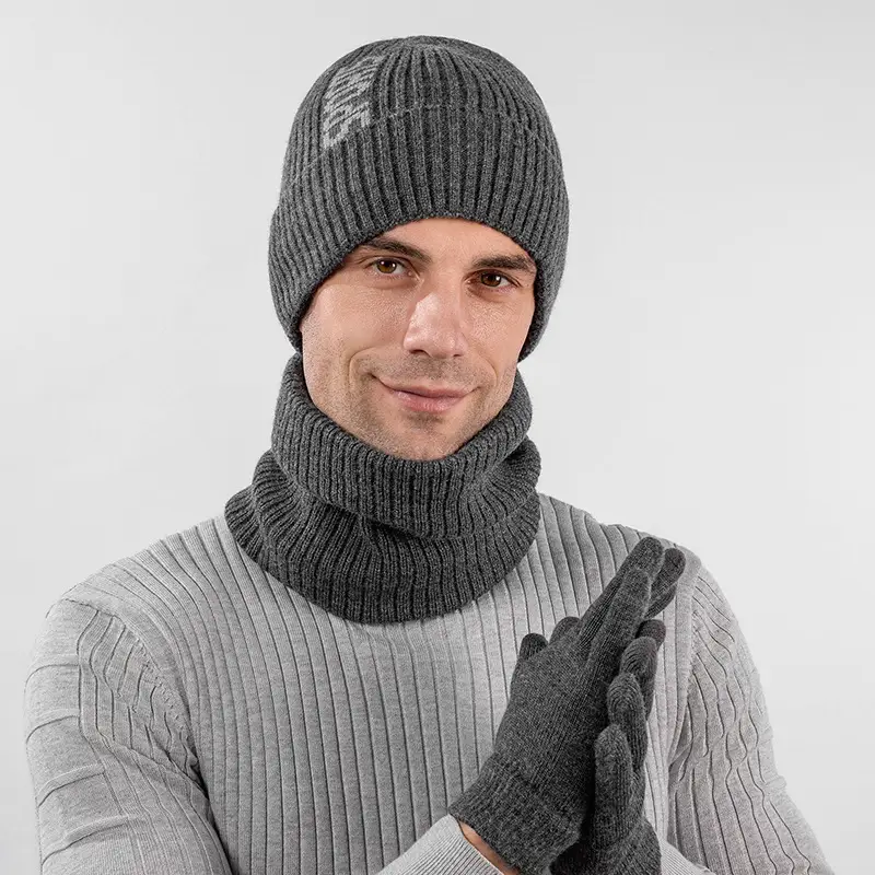 Cross-Border Winter Fleece-Lined Warm Neck Gaiter Two-Piece Set for Outdoor Cycling, Cold-Proof Ear Protection, Knitted Hat for Outdoor Cold Protection