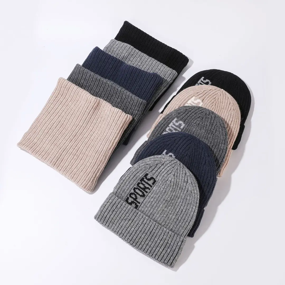 Cross-Border Winter Fleece-Lined Warm Neck Gaiter Two-Piece Set for Outdoor Cycling, Cold-Proof Ear Protection, Knitted Hat for Outdoor Cold Protection