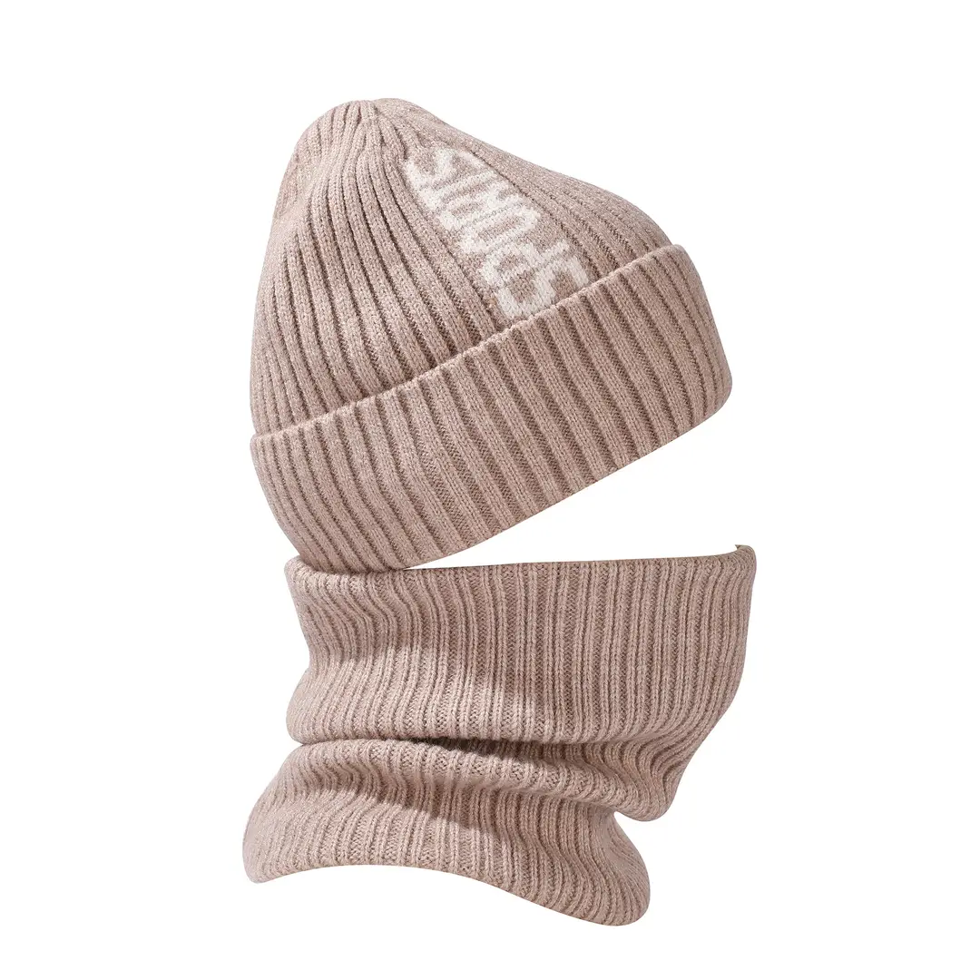Cross-Border Winter Fleece-Lined Warm Neck Gaiter Two-Piece Set for Outdoor Cycling, Cold-Proof Ear Protection, Knitted Hat for Outdoor Cold Protection