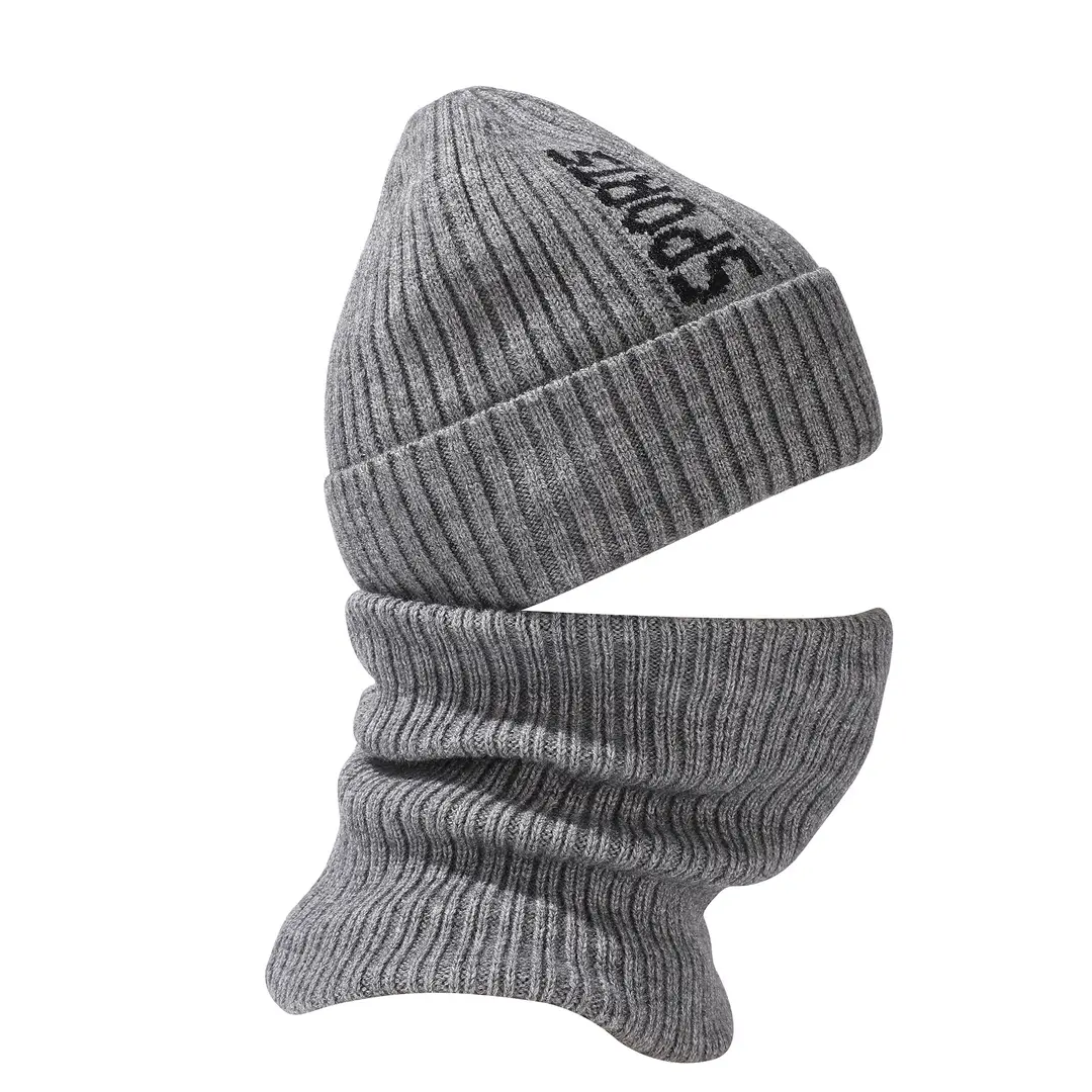 Cross-Border Winter Fleece-Lined Warm Neck Gaiter Two-Piece Set for Outdoor Cycling, Cold-Proof Ear Protection, Knitted Hat for Outdoor Cold Protection