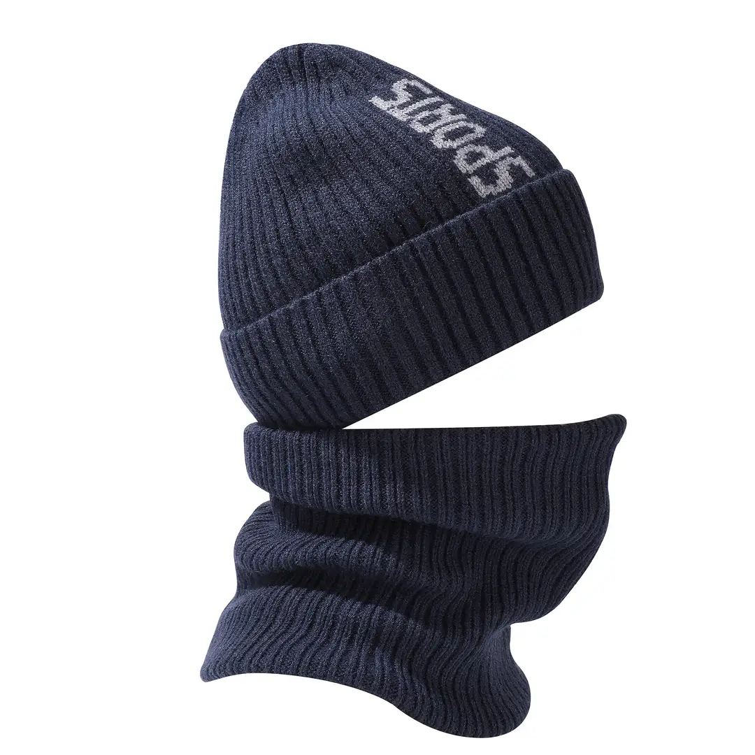 Cross-Border Winter Fleece-Lined Warm Neck Gaiter Two-Piece Set for Outdoor Cycling, Cold-Proof Ear Protection, Knitted Hat for Outdoor Cold Protection