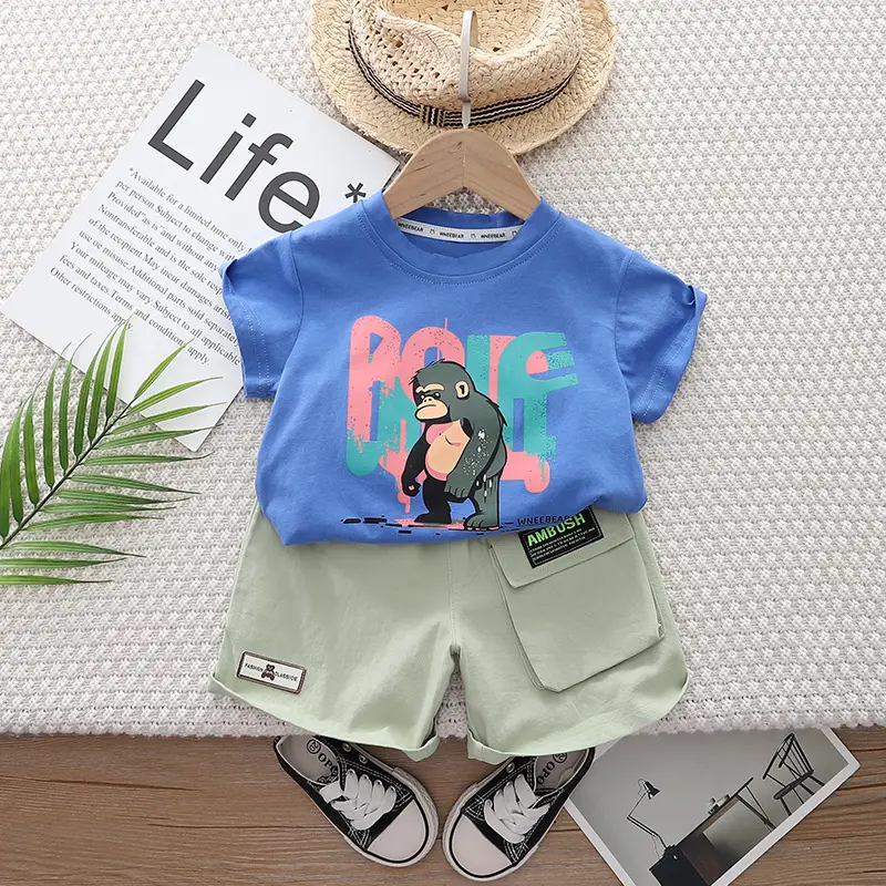 Boy's Blue Penguin T-Shirt Shorts Set Summer 2024 - Image 2
