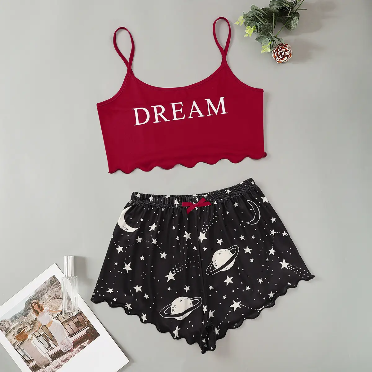 Women's 2024 Dream Vest Shorts Set Black Red - Image 10