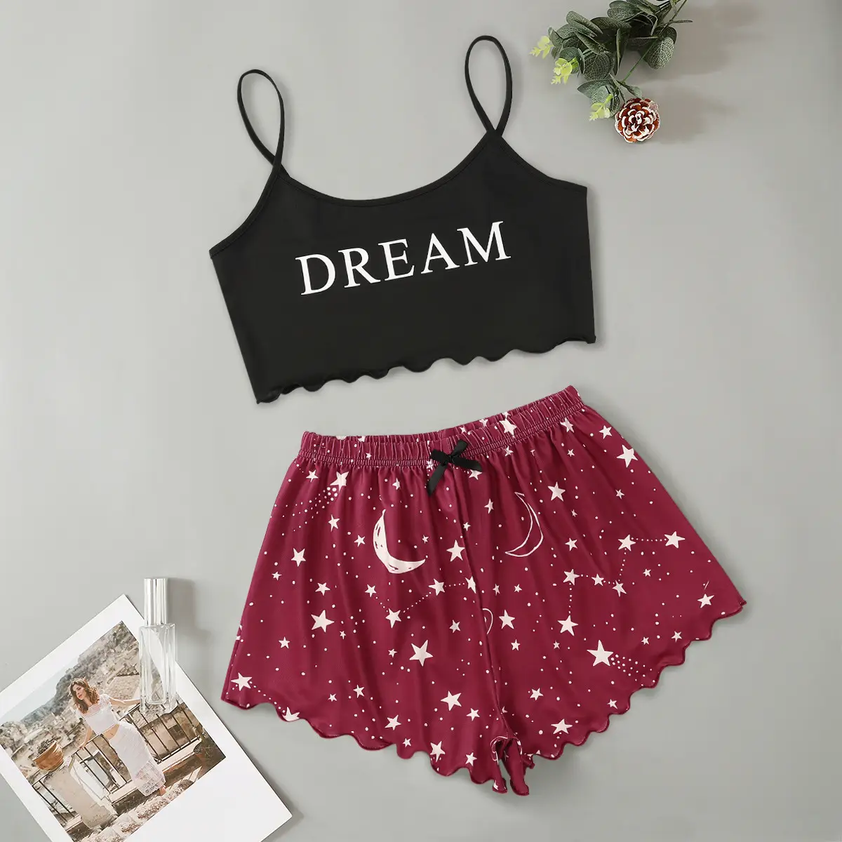 Women's 2024 Dream Vest Shorts Set Black Red — feature 15