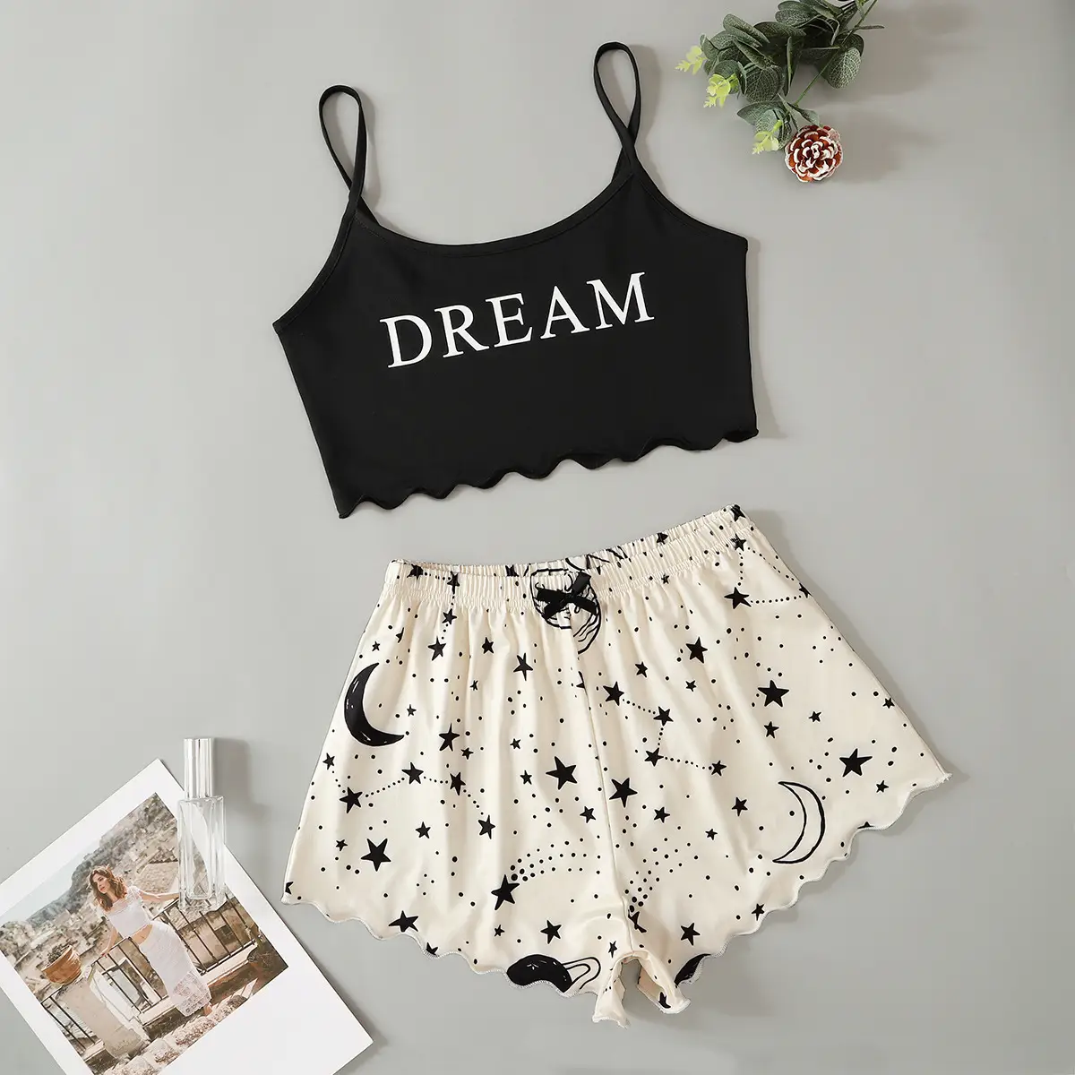 Women's 2024 Dream Vest Shorts Set Black Red — feature 4