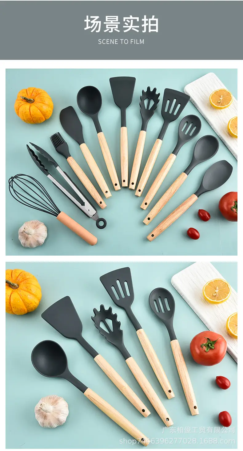 Silicone 12-Piece Kitchen Utensil Set, Non-Stick, High Temperature Resistant, Food-Grade Silicone Kitchen Cooking Tool Set for Home Use — feature 9
