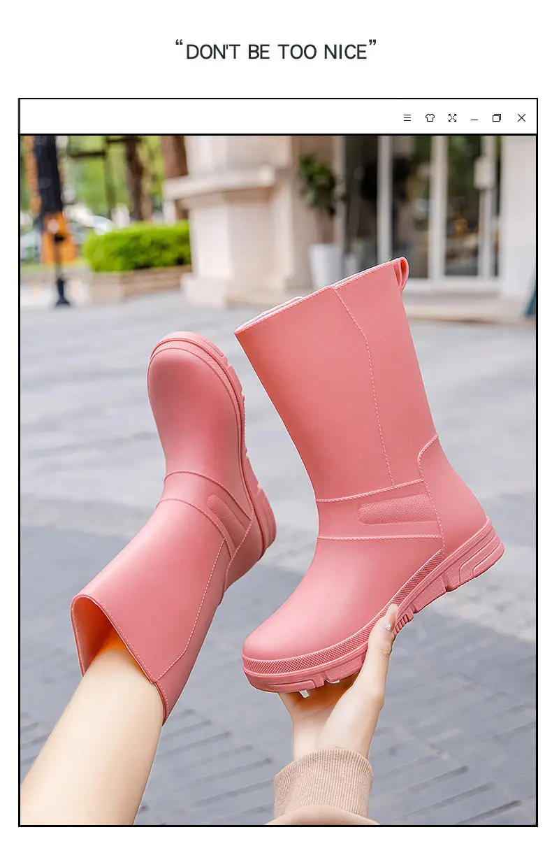 New Rain Boots Fashion Women's Rain Boots Outer Wear Adult Middle Tube Non-slip Soft Bottom Water Shoes Kitchen Work Waterproof Rubber Shoes — feature 1
