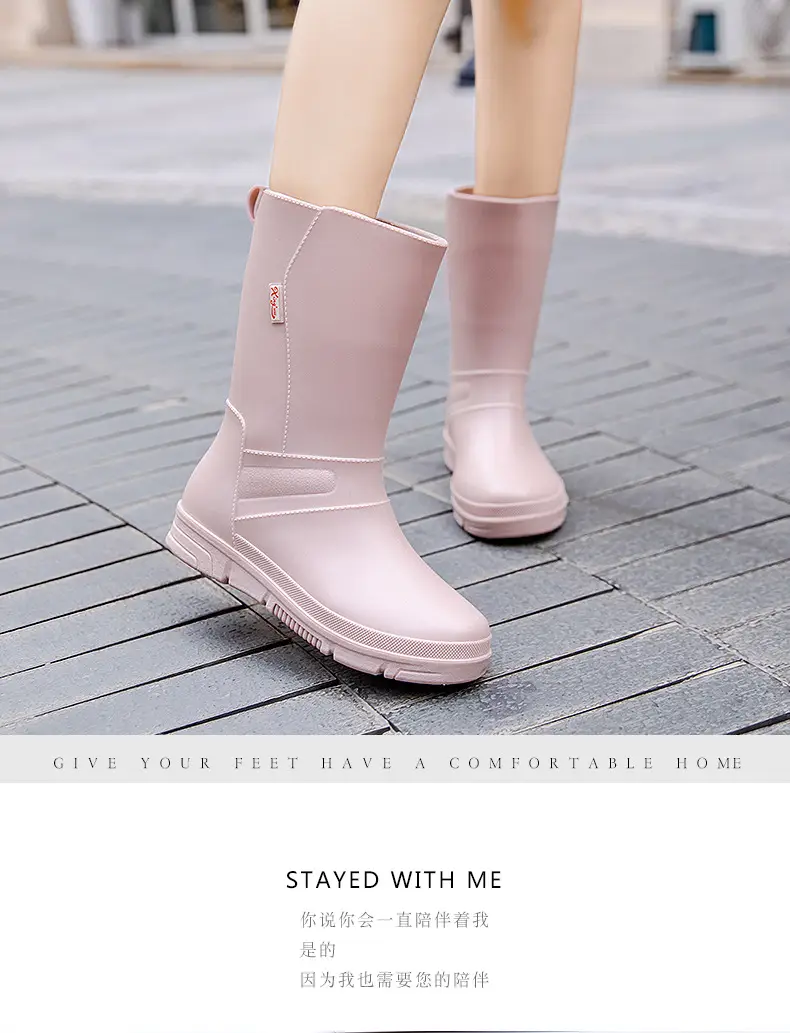 New Rain Boots Fashion Women's Rain Boots Outer Wear Adult Middle Tube Non-slip Soft Bottom Water Shoes Kitchen Work Waterproof Rubber Shoes — feature 11