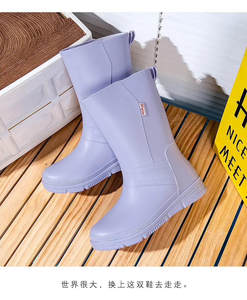 New Rain Boots Fashion Women's Rain Boots Outer Wear Adult Middle Tube Non-slip Soft Bottom Water Shoes Kitchen Work Waterproof Rubber Shoes — feature 13