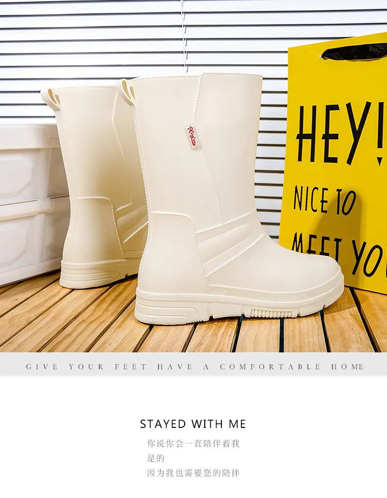 New Rain Boots Fashion Women's Rain Boots Outer Wear Adult Middle Tube Non-slip Soft Bottom Water Shoes Kitchen Work Waterproof Rubber Shoes — feature 14