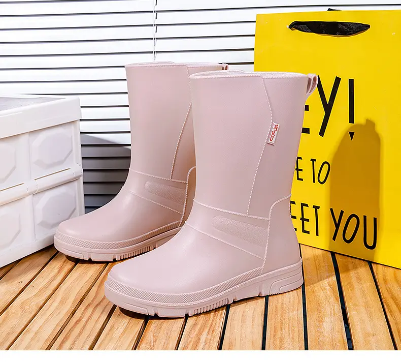 New Rain Boots Fashion Women's Rain Boots Outer Wear Adult Middle Tube Non-slip Soft Bottom Water Shoes Kitchen Work Waterproof Rubber Shoes — feature 15
