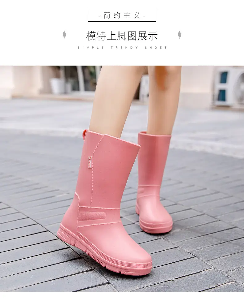 New Rain Boots Fashion Women's Rain Boots Outer Wear Adult Middle Tube Non-slip Soft Bottom Water Shoes Kitchen Work Waterproof Rubber Shoes — feature 4