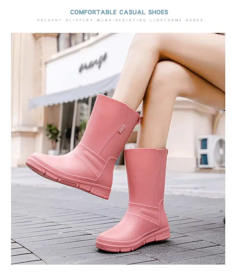 New Rain Boots Fashion Women's Rain Boots Outer Wear Adult Middle Tube Non-slip Soft Bottom Water Shoes Kitchen Work Waterproof Rubber Shoes — feature 5