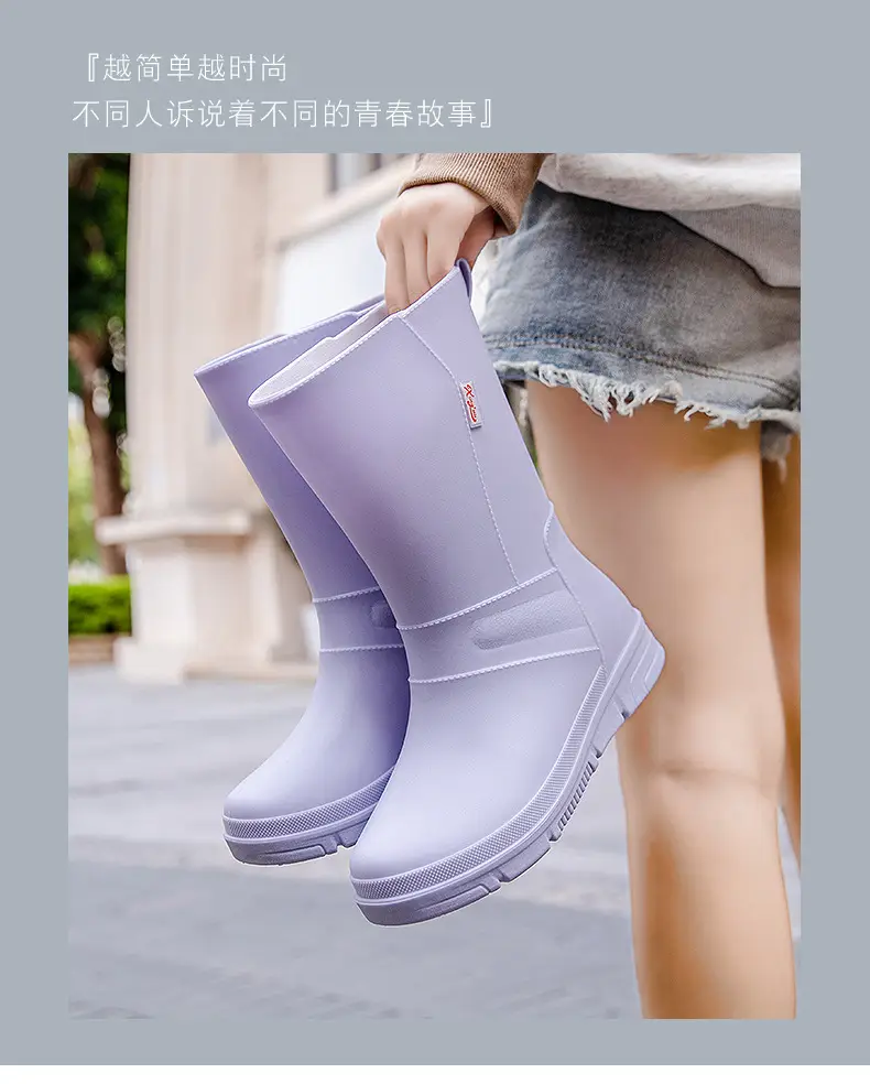 New Rain Boots Fashion Women's Rain Boots Outer Wear Adult Middle Tube Non-slip Soft Bottom Water Shoes Kitchen Work Waterproof Rubber Shoes — feature 7