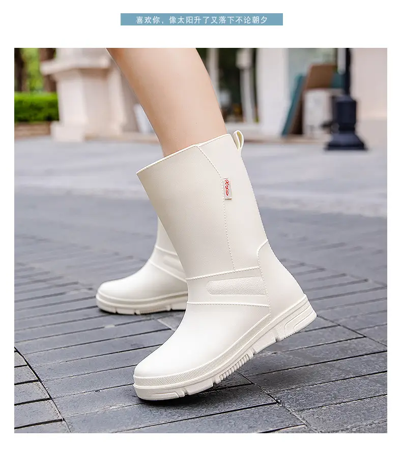 New Rain Boots Fashion Women's Rain Boots Outer Wear Adult Middle Tube Non-slip Soft Bottom Water Shoes Kitchen Work Waterproof Rubber Shoes — feature 8
