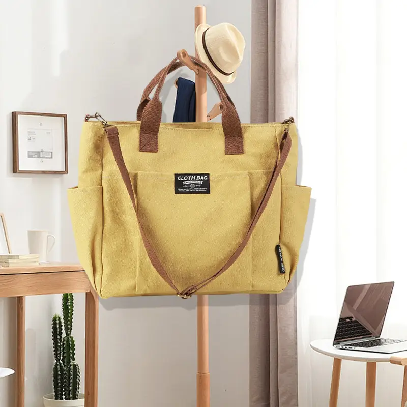 Canvas Tote Bag Multi Pocket Japanese Style Casual Student Schoolbag - Image 7