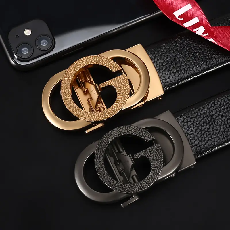 New Men's Black Leather Belt with G-Shape Buckle - Image 5