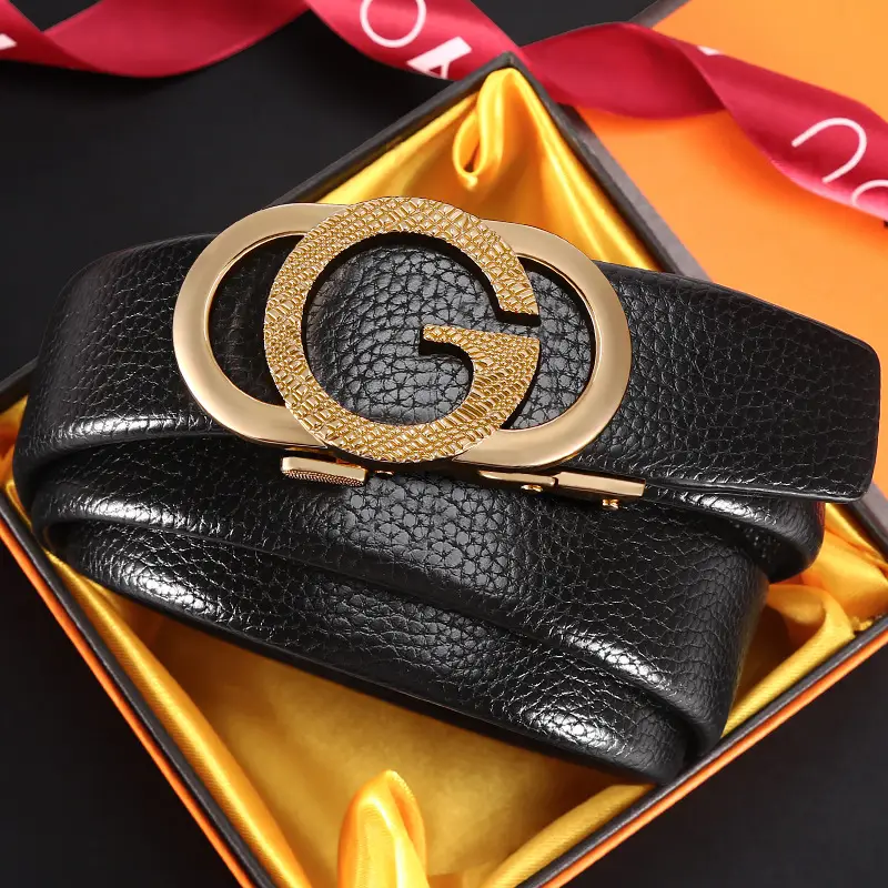 New Men's Black Leather Belt with G-Shape Buckle - Image 6