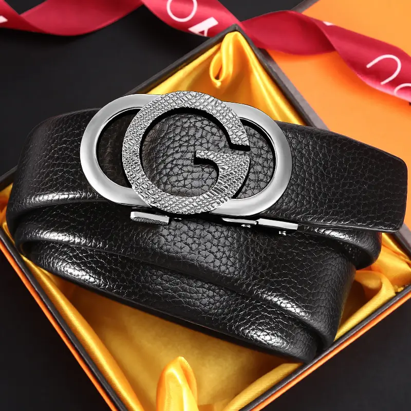 New Men's Black Leather Belt with G-Shape Buckle - Image 3