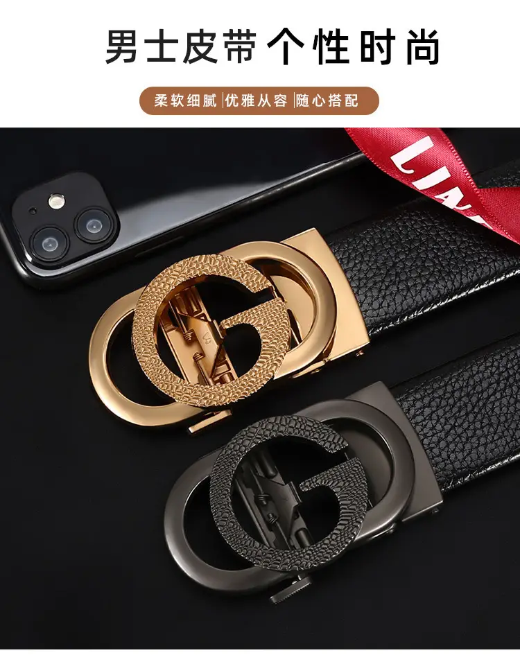 New Men's Black Leather Belt with G-Shape Buckle — feature 1