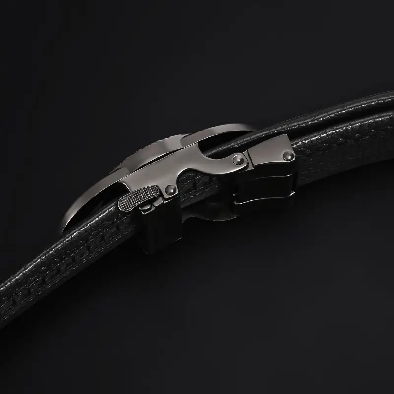 New Men's Black Leather Belt with G-Shape Buckle — feature 11