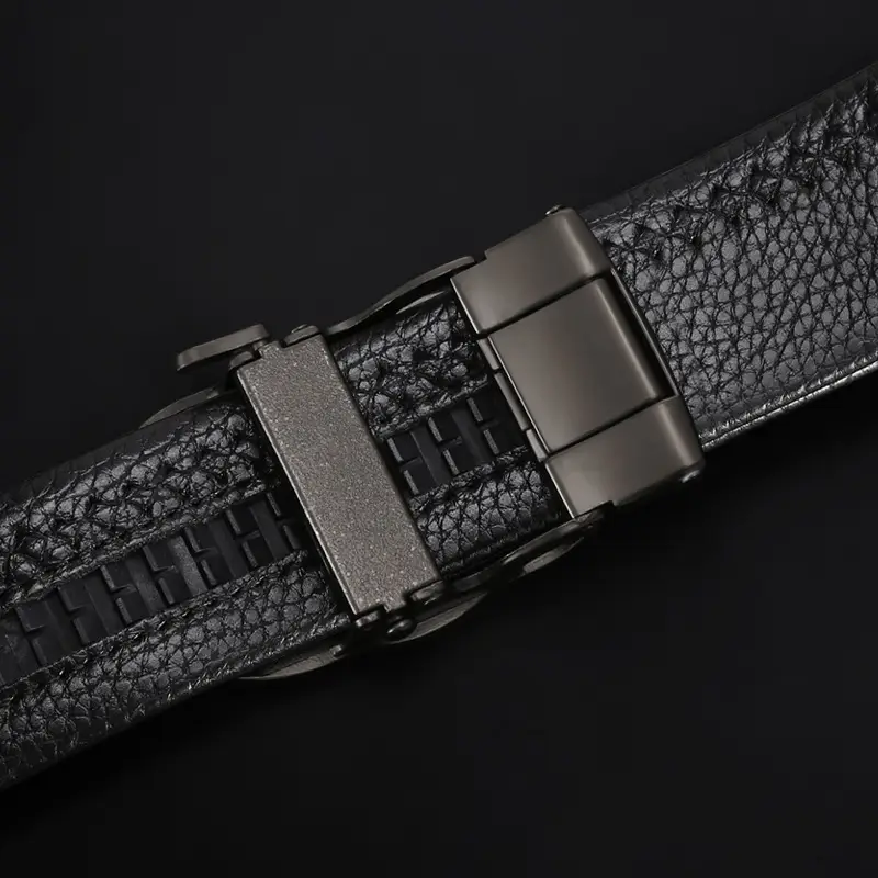 New Men's Black Leather Belt with G-Shape Buckle — feature 12