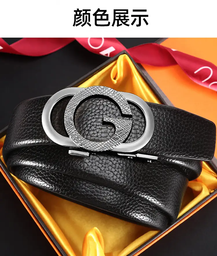 New Men's Black Leather Belt with G-Shape Buckle — feature 7
