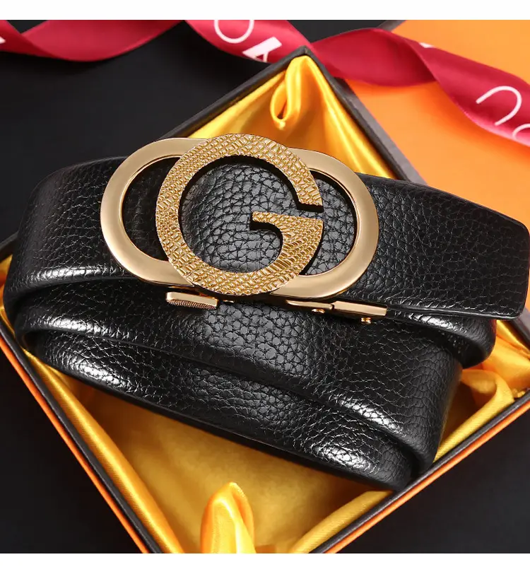 New Men's Black Leather Belt with G-Shape Buckle - Image 2