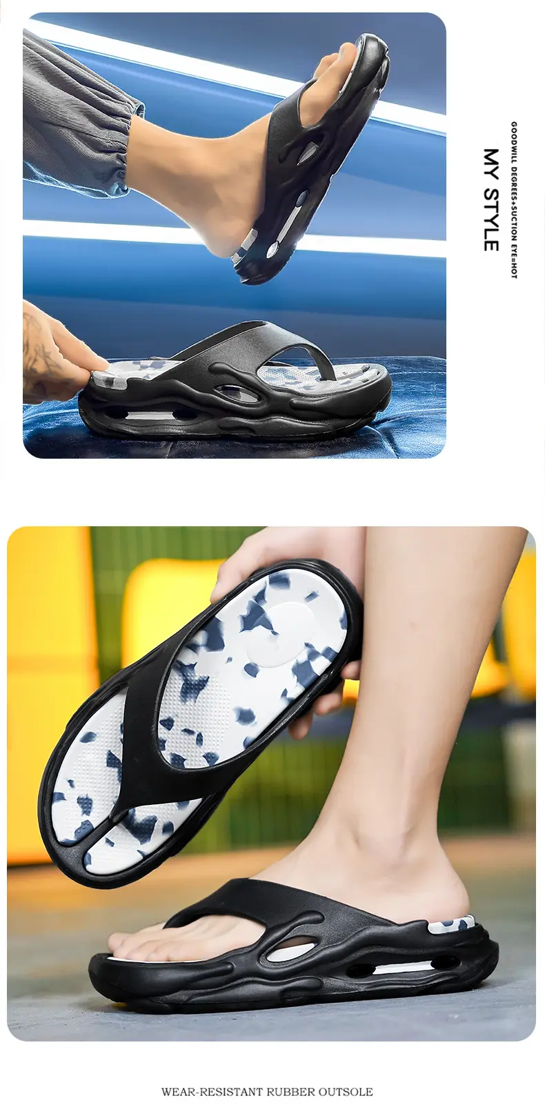 Flip-Flops, Casual Non-Slip Indoor and Outdoor Wear, Soft Sole, Wear-Resistant, Color-Blocked, Beach Sandals for Men, Thick Sole — feature 17