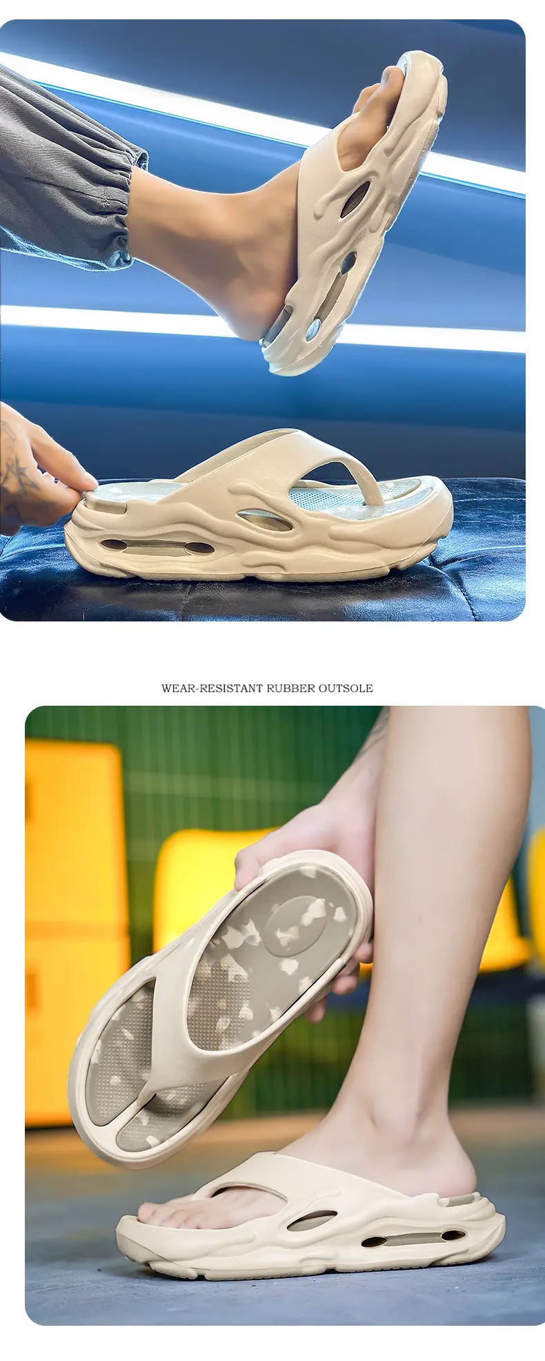 Flip-Flops, Casual Non-Slip Indoor and Outdoor Wear, Soft Sole, Wear-Resistant, Color-Blocked, Beach Sandals for Men, Thick Sole — feature 19