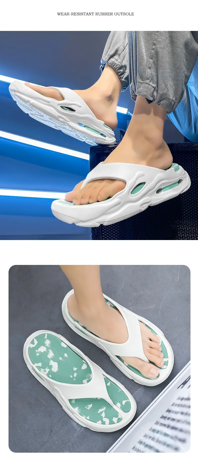 Flip-Flops, Casual Non-Slip Indoor and Outdoor Wear, Soft Sole, Wear-Resistant, Color-Blocked, Beach Sandals for Men, Thick Sole — feature 20