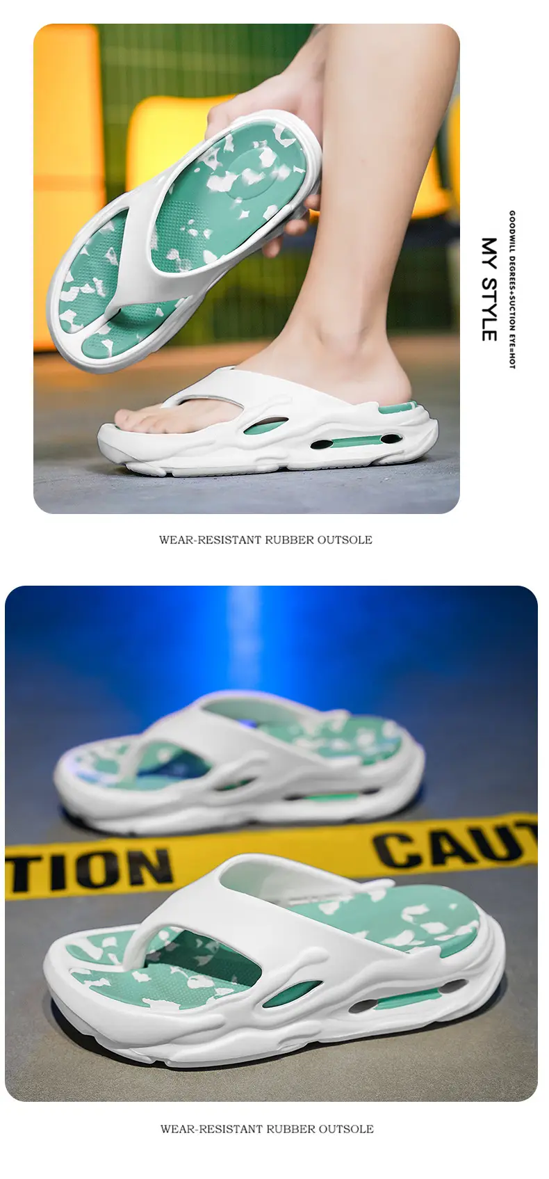 Flip-Flops, Casual Non-Slip Indoor and Outdoor Wear, Soft Sole, Wear-Resistant, Color-Blocked, Beach Sandals for Men, Thick Sole — feature 21