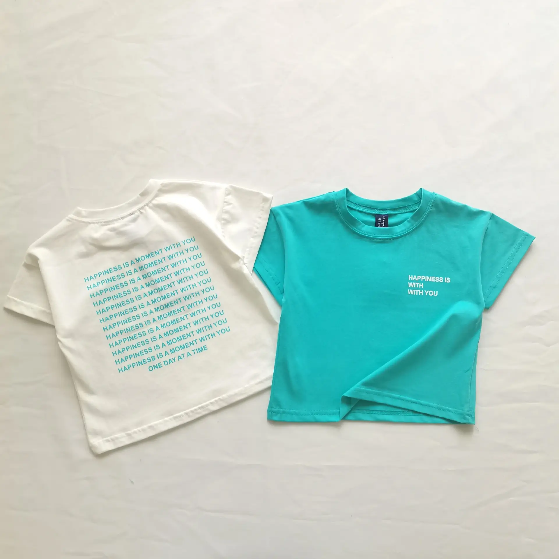 Ins Korean Style Boys T-Shirt Teal White Set