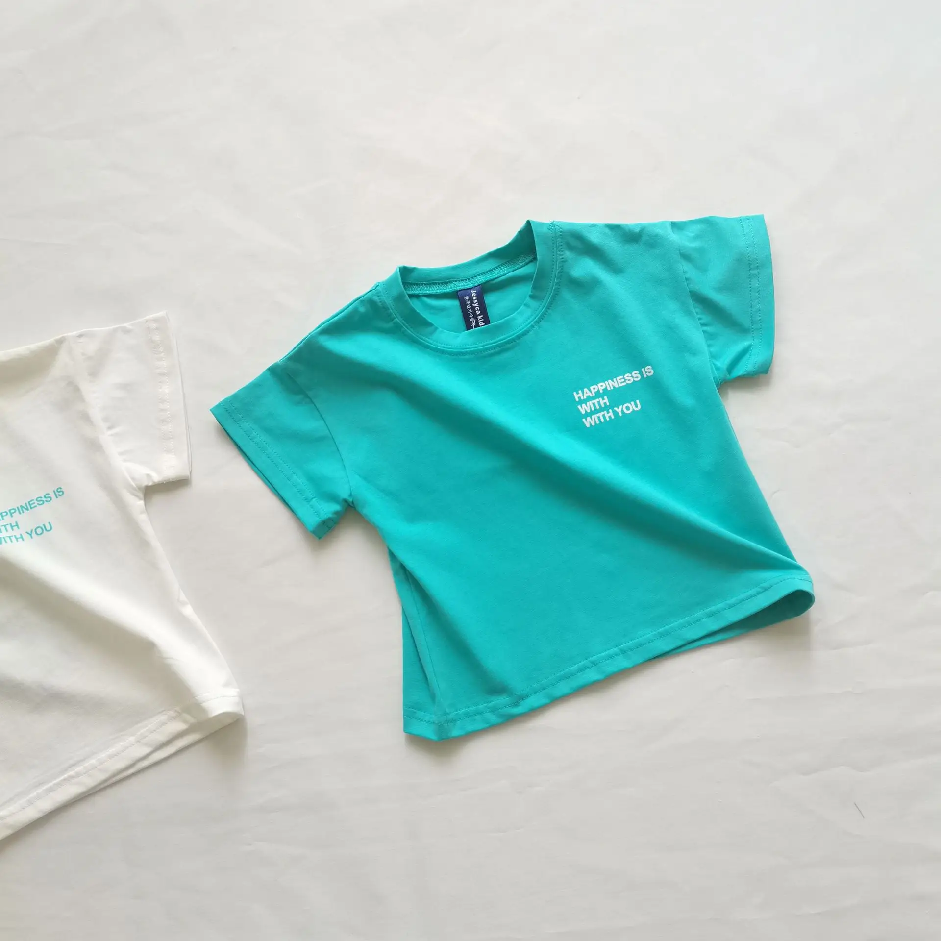 Ins Korean Style Boys T-Shirt Teal White Set